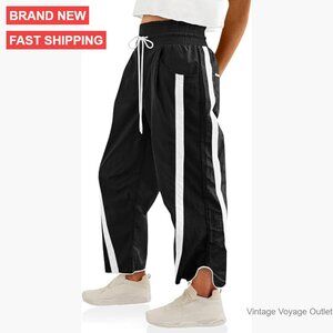 Wide Leg Sweatpants with Pockets, Drawstring Waist, Viscose Material